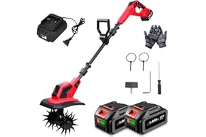 ONEVAN Gartenfräse Akku, Motorhacke Elektrisch mit 2 4.0Ah Akkus, 16 cm Arbeitstiefe, 23 cm Arbeitsbreite, Akku Kultivator Garten Bodenhacke Bodenfräse Grabenfräse zum Umgraben und Lockern