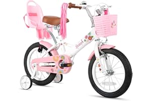 STITCH Little Daisy - Bicicletta per bambini da 12/14/16 pollici per bambine da 2 a 7 anni, 12/14/16 bicicletta per bambine con ruote di supporto, cestino e festoni
