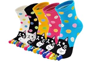 LOFIR Calcetines Divertidos de Algodón para Mujer Calcetines con Dedos Separados, Calcetines con Dibujos de Animal Perro Gato, Calcetines Invierno, talla 36-41, 5 pares