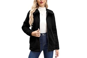 Mainfini Women Teddy Fleece Jackets Sweatshirts Warm Casual Warm Shirt Full Zip Jacket with Pockets for Winter S-XXL