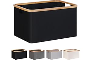 efluky Foldable Laundry Basket, 60 L, Bamboo Fabric, Foldable Storage Basket, Storage Foldable Laundry Basket, Laundry Baskets for Bedroom, Bathroom (Black)