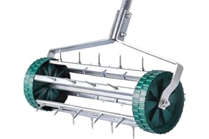 UPP Rodillo aireador de césped de Acero I Rodillo de jardín para oxigenar el césped I Rodillo con púas para airear el césped I aireador de césped de Acero con Pinchos (42 x 21 cm, Mango 110cm)