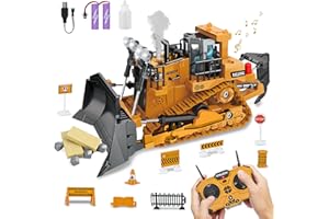 HERMORRYSS Bulldozer Telecomandato, 2.4GHz RC Bulldozer Giocattolo con Luci, Suoni Realistici e Vapore, Pala Bulldozers RC con Benna e Accessori, Regali Giocattolo per Bambino e Bambine di 3+ Anni
