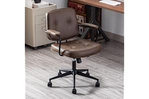 WAHSON OFFICE CHAIRS Wahson Retro domowe krzesło biurowe, skóra PU, obrotowe krzesło komputerowe z podłokietnikiem, krzesło do pracy z regulacją wysokości, do domowego biura, gabinetu, toaletki, brązowe