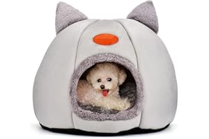 WUUDI Cuccia per gatti in flanella, protezione dal freddo, tenda calda e accogliente in inverno, con cuscino lavabile comodo per gatti e cani di piccola taglia