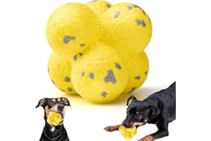 DAOUZL Pelota Indestructible para Perros, Juguete Interactivo Masticable y Elástico, Rebote en Dirección Aleatoria (Amarillo)