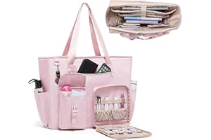 Fasrom Bolsa de trabajo para profesoras con espacio para portátil de 15,6 pulgadas, bolsas de asas grandes para guardar material para profesores y más, Rosa