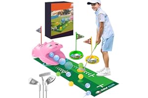 MeYuxg Juego de Mini Golf para Niños, 18 Piezas Juego de Mini Golf para Interiores y Exteriores con 3 Palos de Golf de Colores, 8 Pelotas, Juguete para Jugar al Golfs Infantil (Rosa)