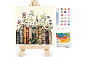 Fountor Book Paint by Numbers for Adults with Frame, Easy Flowers Adult Paint by Numbers Canvas Kits Without Easel, DIY Acrylic Oil Painting by Number for Home Wall Decor Gift 10x10in/25x25cm