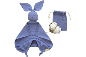 BEBICCO- Doudou bébé 30x30cm en Mousseline de Coton- Lange Bebe - Doudou Serviette - Couverture de securité (Bleu Azur)