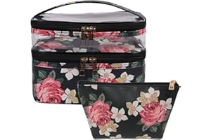 ELCM Makeup Bag 2Pcs Double Layer Travel Cosmetic Bag Waterproof Large Capacity Toiletry Bag Make up Organizer for Women Men