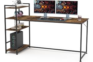 SANODESK Escritorio de Ordenador, Escritorio de Juego, Escritorio Gamer, Mesa Gaming, Mesa de Ordenador Gaming 160x60cm para el Hogar y Despacho con Estantes de Almacenamiento, Marrón