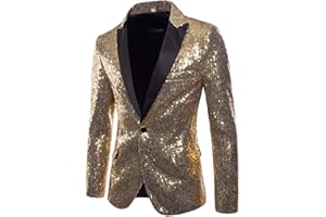 CHRONSTYLE Herren Slim Fit Sakko Blazer Anzugjacke Freizeit EIN-Knopf Pailletten Glitter Anzug Jacke Karneval Kostüm für Hochzeit Party Festlich