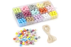 BAERTMY Holzperlen zum Auffädeln 270pcs Holzperlen Bunt 10mm Mit Loch Holzperlen Set Perlen Holz Natur für DIY Schmuckherstellung Armbänder Deko