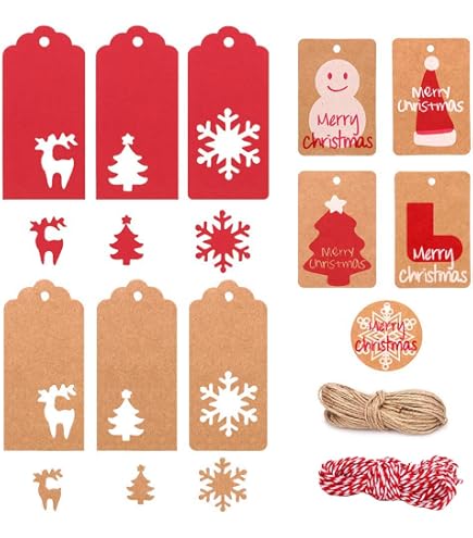 150 Étiquettes Cadeaux Noël Kraft 3D + 3 Rouleaux Ficelle – Étiquettes Suspendues Imprimées Relief Pour Emballages Festifs Et Décorations Sapin