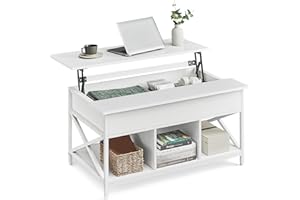 ‎VASAGLE VASAGLE Couchtisch, höhenverstellbarer Wohnzimmertisch, Kaffeetisch, offener und versteckter Stauraum, X-Streben, 60 x 100 x (48-62) cm, schneeweiß-weiß LCT205W46