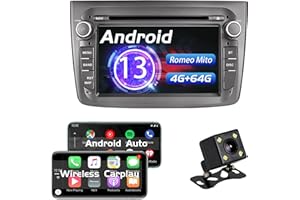 AneQu Android Auto Radio para Alfa Romeo Mito 2008 en adelante con Android 12 Octa Core 4 GB RAM 64GB ROM Navegador GPS para Coche con Bluetooth WiFi 4G Carplay Incorporado Android Auto