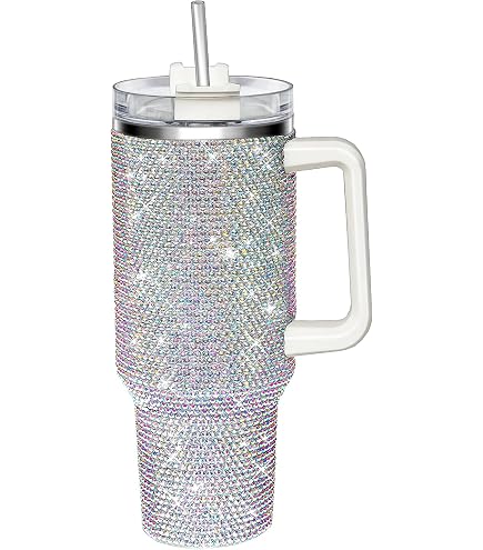 1,2 L Strass Tumbler Mit Griff – Glitzernde Edelstahlflasche, 2 Strohhalme, Isoliert, Für Mädchen & Frauen