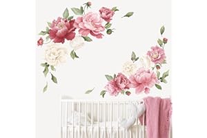 wondever Tatuaż ścienny piwonia vintage naklejka ścienna akwarela kwiaty naklejka ścienna dekoracja ścienna do pokoju dziecięcego dziewczynki sypialni