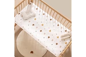 XISNUIENT Ensemble Drap Housse Pour Un Lit Bébé Coton Literie Bébé Matelas Drap-Housse Pour Bébé Fleur Lapin Lion Ours Etoile Lune Literie Pour Enfants Sûr Et Confortable Cadeaux Fins (Ours,60x120 cm)