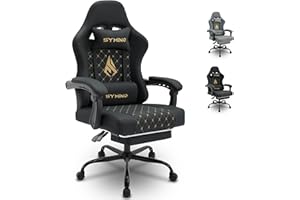 ‎SYMINO symino Gaming Stuhl – Racing Stuhl Design Gamer Stuhl, Ergonomischer Gaming Stuhl mit Fußstütze, Bürostuhl PU-Leder, Black