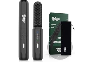 Bartglätter Kamm für Männer, REHOYO Kabelloser Bartbürste, 3 Einstellbaren Temperaturen, Wiederaufladbar Ionischer Bürste für Haar und Bart Glätteisen, Anti-Verbrühung/Tragbar, 60 Minuten Akkulaufzeit