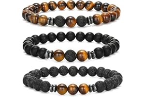 MUCCA 3 Pcs Mens Bracelets Adjustable Stretch Bracelet for Men 8MM Natural Stone Bead Bracelet Tigers Eye Bracelet Gifts for Teenager Mens