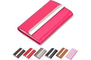 Waylipun Business Card Holder, Luxury PU Leather Premium Business Card Holder with Magnetic Closure, for Gentle Storage of Your Cards, Name Card Holder for Office, Men, Women, pink red, Elegant
