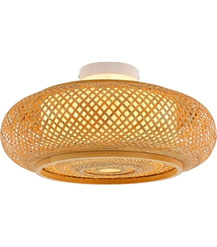 Bauro Ceiling Light, Modern Metal / Bamboo Wood Ceiling Light In Black