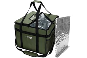 CarreGas Hot Food Delivery Bag Insulated, 38x38x32cm Takeaway Picnic Bags Suitable for Cold and Hot Food, Pizza, Restaurant, Uber Eats Delivery Bag, Grocery Shopping Bag Army Green