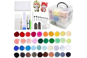 MAYBOOS Nadelfilz Set,40 Farben, je 3 Gramm Filzwolle zum Stricken mit Werkzeug Set,Filzwolle Basteln Nadelfilz Starter Kit,Wolle Roving Schafwolle DIY Filznadeln DIY Starter Kits für Anfänger