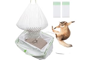 MULOMIR 14 Pezzi Sacchetti per Cacca di Gatto con foro Filtro, Vaschette per Lettiera per Gatti, Sacchetti con Coulisse, Fodere per Lettiera per Gatti per Lettiera (12 + 2 Pezzi, 2 Confezioni)