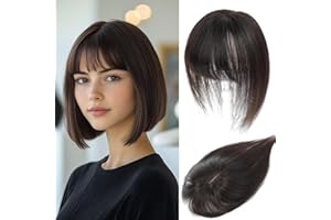 SIVOTATO Human Hair Toppers for Women with Fringe 10 Inch Real HairPieces-360°3D Bangs for Thinning Hair Topper Swiss Base Dark Brown（2#）