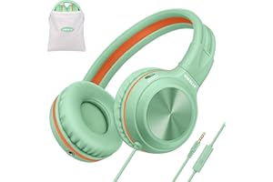 SIMOLIO Cuffie cablate per bambini, con microfono e controllo del volume, pieghevoli, stereo, con cavo, 3,5 mm, per adolescenti, ragazze, cellulari, tablet, Chromebook, computer portatili (verde)