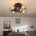 Dceinz Caged Ceiling Fan with Lights Silent LED Dimmable Iron Industrial Fan Chandeliers Ceiling Light 6speed Reversible Retro Ceiling Fan Chandelier for Living Room Restaurant Bedroom