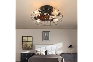 Dceinz Ventilateur Plafond Avec Lumiere Silencieux LED Dimmable Plafonnier Ventilateur Industriel 6 Vitesses Luminaire Plafonnier Ventilateur Reversible Retro Pour Salon Chambre Cuisine, Noir