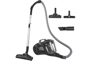 Hoover HP1 Home Odkurzacz ręczny HPZ107HM kompaktowy i mocny bezworkowy, wysoka wydajność, 2 twarde szczotki podłogowe i specjalne parkiety, Tech. Cykloniczny, zmywalny filtr, łatwe opróżnianie