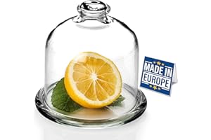 VOLARIUM CRYSTALIA Mini Cloche en Verre Décorative Avec Plaque SANS PLOMB Cloche Avec Dôme et Plateau Pour Conservation Des Aliments, Décorations de Table, Conservation Pour Citron, Oignon, Tomate, Gâteau, Ail