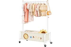 GRANNY SAYS Perchero de ropa para niños con cesta, almacenamiento de disfraces de armario de bebé, armario para niños, perchero corto para ropa de bebé, perchero para abrigos, disfraces de disfraces