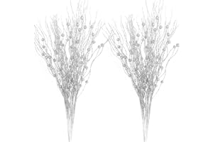 MACTING 12PCS Artificial Glitter Berry Stem Ornaments, 17Inch Christmas Artificial Berry Twig Glitter Sticks Decorative Glitter Sticks for Christmas Tree Wreath (Silver)