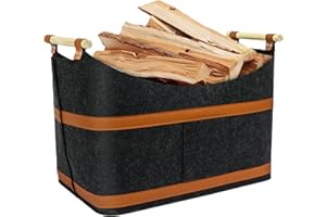 TOPZORA XXL Holzkorb für Kaminholz,Kaminholzkorb mit Tragegriffen, Brennholzkorb aus Extradickem Filz zur Aufbewahrung von Brennholz, Zeitungen, Holz (55x32x40cm,Dunkelgrau)