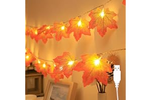 Koboko USB-ljuskedja höstdekoration, 1,5 m, 10 LED ljusslinga med lönnlöv