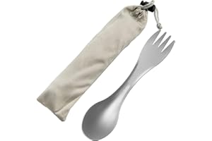 QEEYON Titanium Spork Camping Utensil 2-in-1 Tenedor Cuchara, Ultraligera Spork Camping Cubiertos con Bolsa da Almacenamiento, Tenedor Ergonómico Curva para Mochileros, Senderismo, Aire libre
