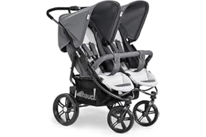 hauck Roadster Duo SLX Passeggino Gemellare - Passeggino Doppio Dalla Nascita Fino a 30 kg, Compatibile con Navicella Morbida 2in1 - Pieghevole, Compatto - Grigio, Argento