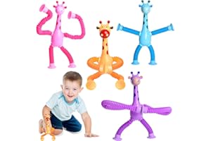 Juguete Telescópico con Ventosa de Jirafa, CZMAO 4 PiezasJuguete de Tubos Pop de Jirafa para Niños, Juguete Sensorial de Jirafa Educativos Regalos para Niñas