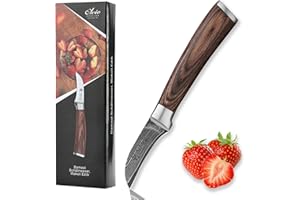 Wakoli Edib Couteau à éplucher en Damas I Lame tranchante de 6,2 cm en acier damassé à 67 couches avec noyau VG10 et manche en bois de pakka I Couteau de cuisine professionnel & couteau damassé
