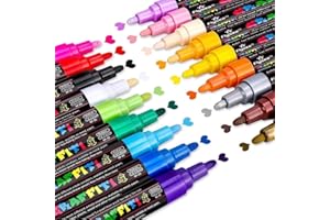 Emooqi Marqueur Peinture Acrylique, 18 couleurs Stylos Permanent Art Set avec 2 Marqueur Métallique Pens Pour Papier, Textile, Verre, Galet, etc.