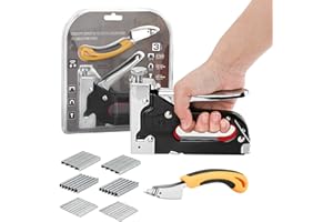 HOTACE Staple Gun with Remover and 2100 Staples - 3 in 1 Heavy Duty Stapler Gun Kit, Anti-Slip Staple Nail Steel Gun Adjustable Power Manual Braid Nailer for Upholstery Work, Wood, Crafts, Carpet, Furniture