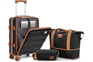 imiomo Koffer Trolleys Handgepäck ABS Hartschalenkoffer mit Laptopfach Reisekoffer mit TSA Schloss und 4 Rollen Der Gepäcksets Enthält 1 Reisetasche und 1 Kulturbeutel Schwarz