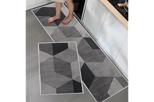 BWBIKE Kitchen Rugs Sets Carpet Standing Mats Washable 2 Pieces Microfiber Non Slip Floor Rug Set for Kitchen, Sink, Hallway, Laundry Room,43 x 75 cm + 43 x 150 cm,Rhombus-Upgrate
